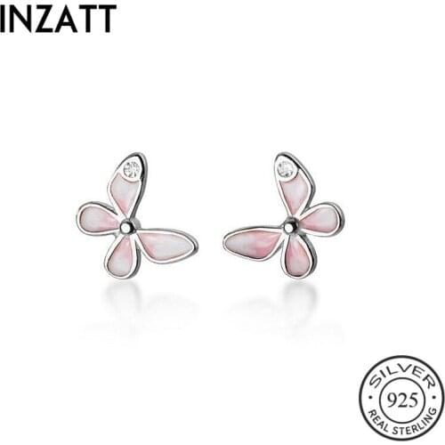 INZATT Real 925 Sterling Silver Zircon Butterfly Insect Stud Earrings For Fashion Woman Cute Fine Jewelry Minimalist Accessories