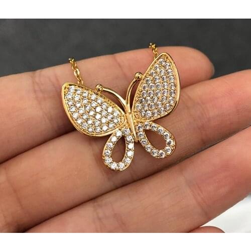 Korean Gold Chain Cute Butterfly Pendant Crystal Zircon Necklace Womens Charm Choker Boho Beach Jewelry Gift Statement Collier