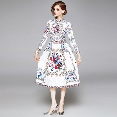 Suit-dress Lapel Printing Waist Will Pendulum Long Fund Dress