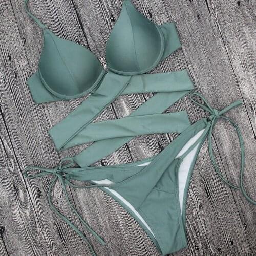 Sexy Cross Bandage Bikini 2021 Women Hollow Out Swimwear Halter Swimsuit Female Two-pieces Bikini set Bather Bathing Suit Swim