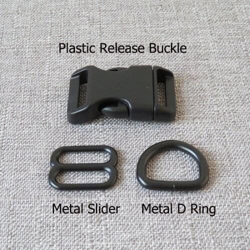 20 sets/lot 20mm webbing Plastic buckle metal D ring adjuter strap buckle slider for pet dog collar necklace handmade accessory