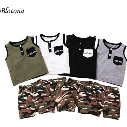 Blotona Baby Boys Tank + Shorts, Camouflage Pattern Printing, Summer Casual Style Pocket Decorative Clothing Set 1-5Years