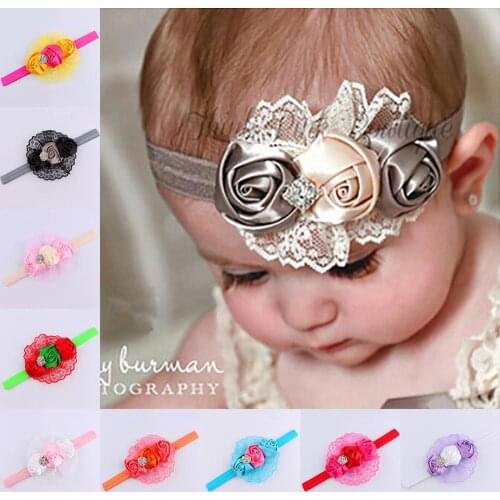 Lovely Baby Girl Lace Headband Photo Prop Kids Rose Flower Hair Band Accessories