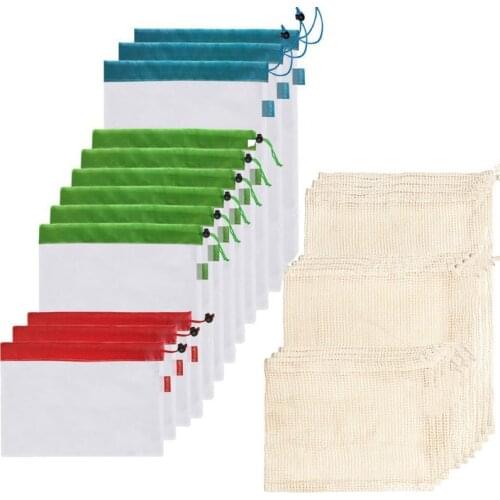 1PC Reusable Bags Shopping Bag Reusable Vegetables Cotton Mesh Bag Produce Bags ECO Kitchen Fruit Vegetables Bags Drawstring