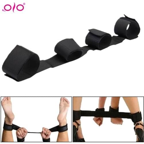 OLO SM Adult Game BDSM Bondage Slave Handcuff Ankle Strap Arm Leg Open Strap Locking Arm To Thigh Cuff Binding Kit Sex Flirt Toy