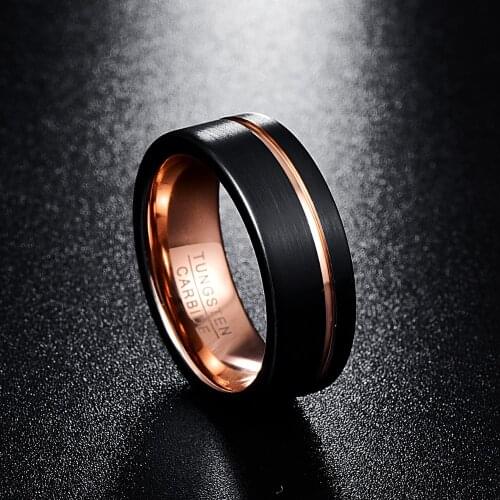 Nuncad New Mens Ring 8mm Black Matte Finish Tungsten Carbide Rings Rose Gold Color Groove Wedding Bands Tungsten Ring Size 5-14