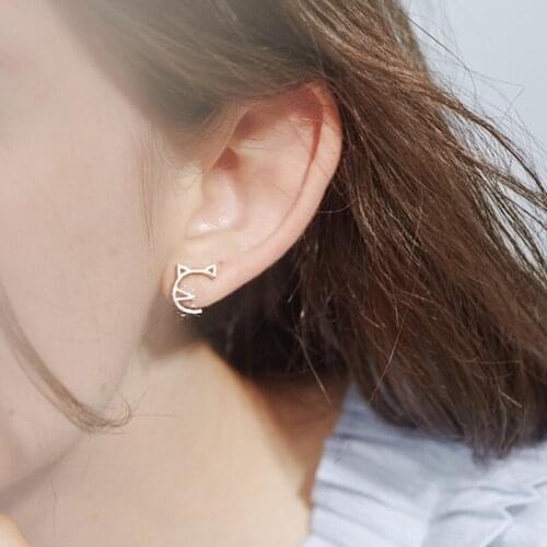 Popular cute sweet trendy metal earrings with rhinestone cat love cute animal earrings for charming girls gifts wholesale