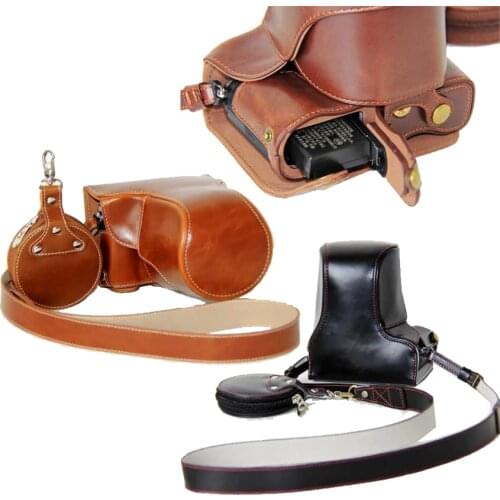 Luxury PU Leather Camera Bag Case For Panasonic Lumix DMC-GX80 DMC-GX85 GX80 GX85 14-140mm lens Remove battery directly Mini Bag