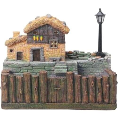 Garden Flower Pot, Succulent Flower Pot, Miniature Resin House Kit, Mini Landscape Decoration (Thatched Flower Pot)