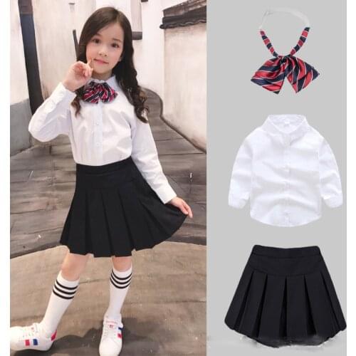 3Pcs Kids School Uniform Baby Girls Pure Color Korean JK Fashion Japanese Style Shirt Short Skirt Kawaii Dress Suit Costume Set