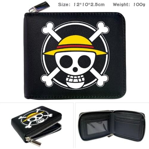 Anime One Piece Cartoon Print PU Wallet Card Photo Holder Zipper Short Coin Pocket Note Compartment Boys Girls Purses
