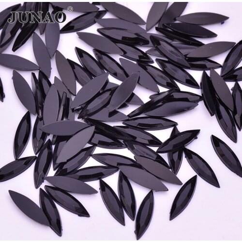 JUNAO 4*15mm Black White Color Acrylic Rhinestones Flatback Horse Eye Crystal Gems Non Sewing Scrapbook Beads Clothes Appliques