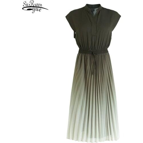 2021 Short Sleeve Elastic Waist Party Dresses Fashion Summer Pleated Long Dress Korean Elegant Maxi Dress Women Vestidos 15337