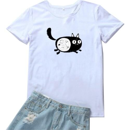 Chubby Cat Women T-shirt Cute Animal Print Tshirt Women Funny Cartoon Camiseta Mujer Cotton O-neck Streetwear T Shirt Women