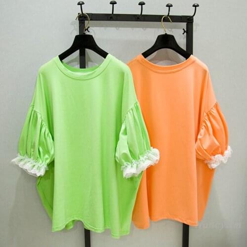 Oversized T-Shirts for Women 2021 Summer Summer New Short Sleeve Tee Shirt Loose Summer Lace Patch Original Top Candy Color