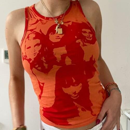 E-girl Graphic Print Sweats Vest Y2K Aesthetic Indie Tank Top Women Summer Sleeveless Crop Top Gothic Harajuku Streetwear