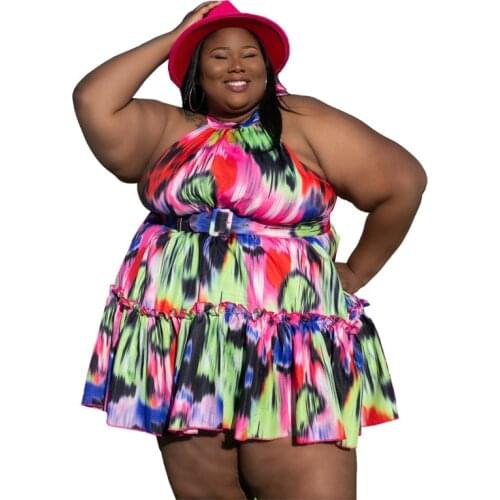 XL-5XL 2021 summer plus size dress women clothing fashion sexy printing halter sleeveless mini dresses Wholesale Dropshipping