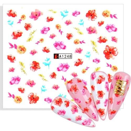 1 Sheet Flower Leaves Water Decals Spring Theme Blooming Flower Stickers Slider Nail Art Decoration DIY Wraps Tattoo