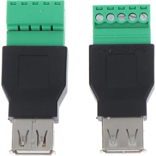 USB 1Pcs female to screw connector USB plug with shield connector USB2.0 Female Jack USB female to screw terminal