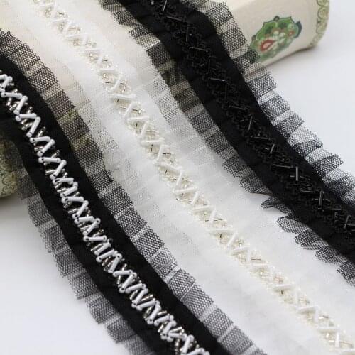10Yards High-grade White Black Centipede Beaded Lace Trim Pleat Knitted Clothing Accessories Braided Mesh Wave Bead Lace Ribbons