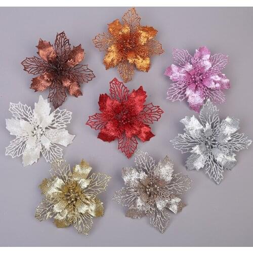 16/11CM Artificial Christmas Flowers Glitter Fake Flowers Merry Christmas Tree Decorations For Home 2020 Gift Xmas Ornaments