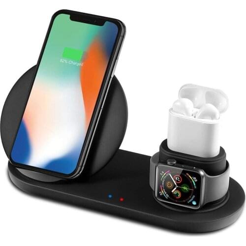 3 in 1 Fast Wireless Charger Socket Holder Stand for iPhone Apple Watch Airpods With Charging Indicator Used With Smartwatch