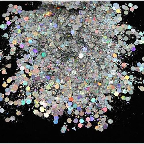 50G Resin Fillings Mixed Hexagon Holographic Chunky Glitter Rose Gold Silver Sequins For Resin Art Crafts DIY Nails Decorations