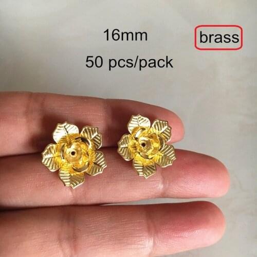 50pcs Raw Brass 3D Flowers Metal Multi-layer 5 Petal Flowers Jewelry-Findings-Accessories Bead Caps 16mm Wholesale Free Shipping