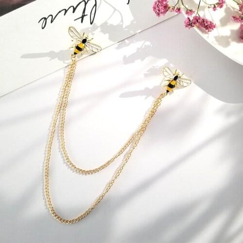 Cartoon Animal Brooch Lapel Badge Couple Bees Chain Enamel Pins Bag Women Men Party Jewelry Gift Friends