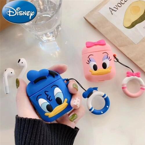 Disney Donland Daisy Duck Headphone Case With Hook For Airpods 1/2 Silicone Bluetooth Headset protective cover
