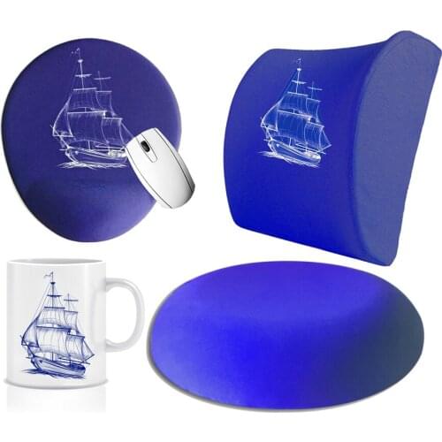 Custog Memory Foam Visco For Office Chair Waist Support Pillow & Seating Cushion & Mouse Pad & Mug Set Of 4 Ship Sea