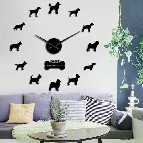 Doberman Pomeranian Rottweiler Poodle Pitbull Siberian Husky Jack Russel Popuar Mix Dog Breeds 3D DIY Wall Clock Puppy Home Deco