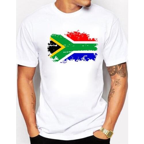BLWHSA South Africa National Flag T shirts For Men 100% Cotton Short Sleeve Top & Tee Nostalgic Flag Design T-shirt Men