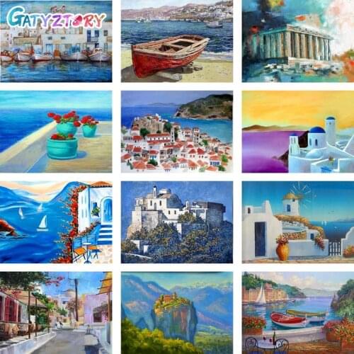 Gatyztory 60×75cm Seaside Painting By Number Scenery Canvas Drawing Handpainted Kits Acrylic Paints Art Unique Gift Wall Decor