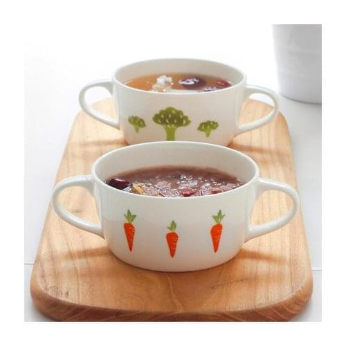 Ceramic Binaural Soup Bowl Breakfast Bowl Soup Cup Household Rice Bowl Western Dessert Salad Bowl