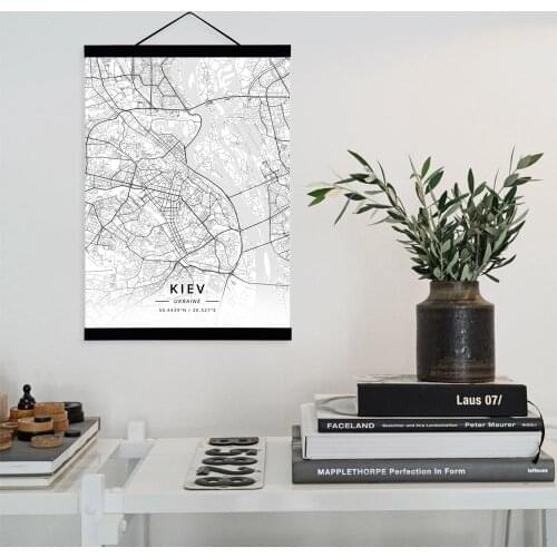 Kiev, Ukraine City Map Wooden Framed Canvas Painting Home Decor Wall Art Print Pictures Poster Hanger