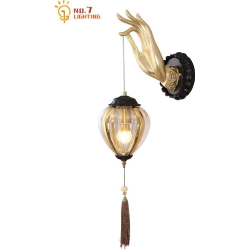 Chinese Classical Zen Art Buddha Hand Wall Lamp Designer Classical Vintage Wall Mounted Living Room Hallway Loft Background Cafe