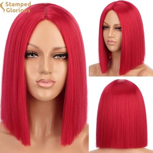 Lativ Red Short Synthetic Bob Wig Straight Hair for Women Pink Purple Colorful Cosplay Wig Heat Resistant Wigs