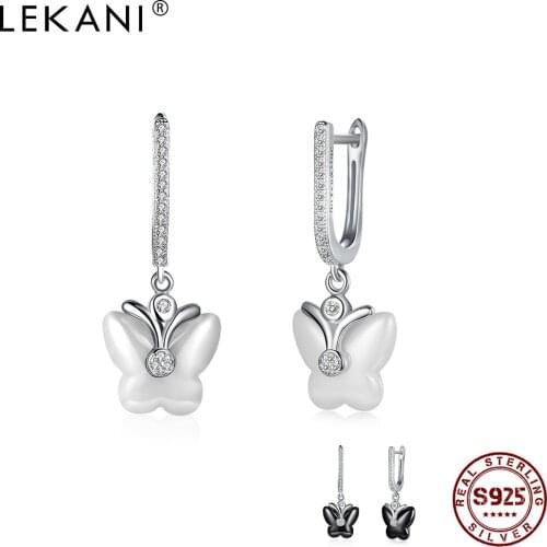 LEKANI 925 Sterling Silver Ceramics Earrings For Women Trendy Butterfly Earrings Fine Jewelry Birthday Girlfriend Gift On Sale
