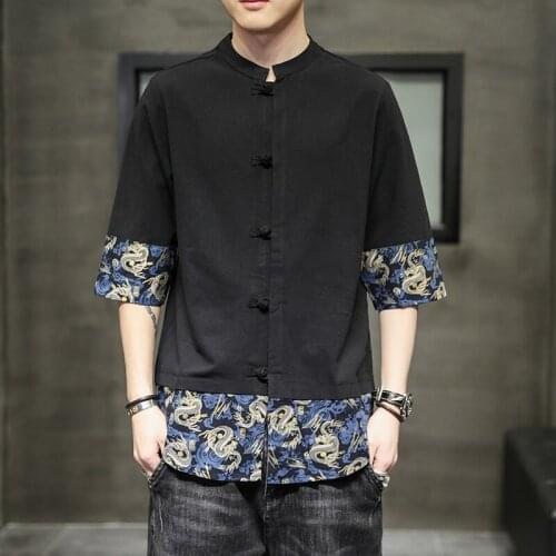 Summer 2021 Cotton Linen Top Traditional Chinese Clothing For Men Vintage Shirts Madarin Collar Tang Suit Kung Fu Clothes 30290