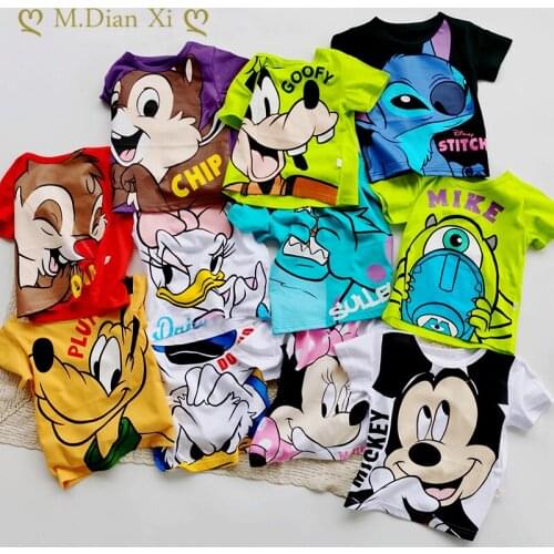Summer Girls Boy TShirt Mickey Minnie Mouse Donald Duck Lilo Stitch Short Sleeve T-shirt Print Childrens Cartoon Kids Clothes