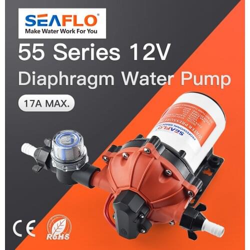 SEAFLO 55 Series Diaphragm Water Pump 5.0GPM 60PSI 12 Volts Electric Yacht Boat Marine RV Caravan High Pressure Supply 5 Chamber