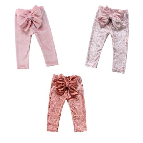 Fashion Toddler Kids Baby Girls Bowknot Bottoms Pleuche Pants Leggings Clothes