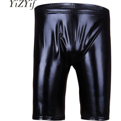 YiZYiF Men Lingerie Soft Wet look Patent Leather Boxer Shorts Male Fitness Bodybuilding Workout Man Fashion Practice Shorts