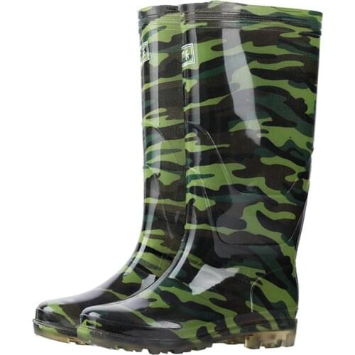 Mens Fashion Tube Rain Boots Men pvc Camouflage Wear Non-slip Rain Boots Mens Work Labor Insurance Shoes High Boots