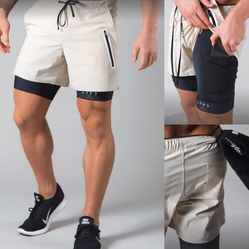 New Summer 2021 running Khaki shorts Men 2 in 1 Mens sports jogging fitness shorts Gym training Quick-drying sports male shorts