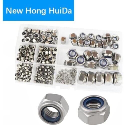 Nylon Lock Nuts Metric Threaded Hex Insert Locknut 304 Stainless Steel Assortment Kit,240Pcs M2 M2.5 M3 M4 M5 M6 M8 M10 M12