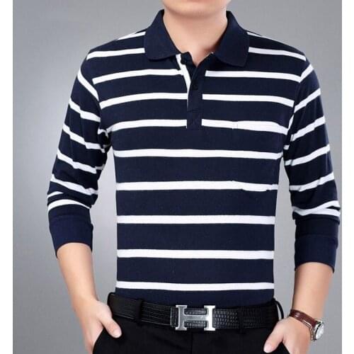 2021 novo listrado po Alta qualidade cor solida 100% algodao polo camisa polo ocasional dos homens de manga longa camisa polo