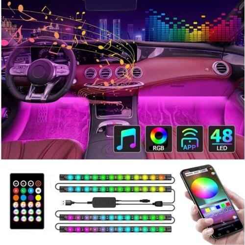 2021 New RGB Interior Car Lights App Control Remote Control Car Decoration Atmosphere LED Light Music Mode Scene Mode 48LED