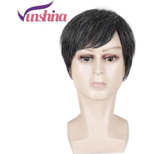 Vunshina Short Men Wig Synthetic Pixie Cut Black White Fake Hair Cosplay Wigs For Male High Temperature Fiber Natural Toupee